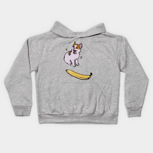 angry cat no banana meme but it's happy cat yes banana instead Kids Hoodie by mudwizard